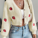 Moosta cardigan holgado de mujer con mangas farol, hombros caidos y bordado de fresa de estilo casual