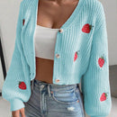 Moosta cardigan holgado de mujer con mangas farol, hombros caidos y bordado de fresa de estilo casual