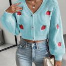 Moosta cardigan holgado de mujer con mangas farol, hombros caidos y bordado de fresa de estilo casual