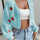 Moosta cardigan holgado de mujer con mangas farol, hombros caidos y bordado de fresa de estilo casual