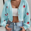 Moosta cardigan holgado de mujer con mangas farol, hombros caidos y bordado de fresa de estilo casual