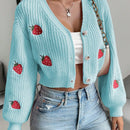 Moosta cardigan holgado de mujer con mangas farol, hombros caidos y bordado de fresa de estilo casual
