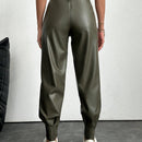 Pantalones con punos elasticos y cintura con cordon de color liso para mujer