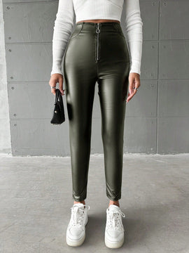 Pantalones ajustados cremallera pu
