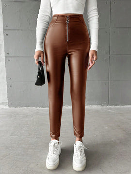 Pantalones ajustados cremallera pu