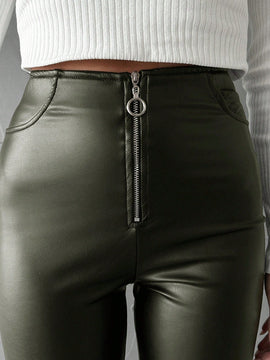 Pantalones ajustados cremallera pu