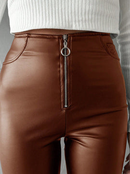 Pantalones ajustados cremallera pu