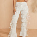 Haute Pantalones blancos con fruncidos, cintura con cordon y varios niveles