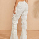 Haute Pantalones blancos con fruncidos, cintura con cordon y varios niveles