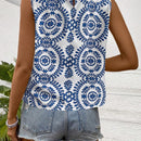 Camisa sin mangas con cuello halter de estilo de vacaciones con estampado de plantas frances (corte al azar)