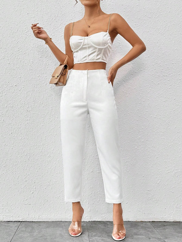 PETITE Pantalones blancos 7/8-9/10 de longitud simple para mujeres