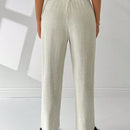 Ezwear pantalones de lino simples y diarios de unicolor para mujer con cinturon, ajuste delgado