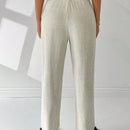 EZwear Pantalones de lino simples y diarios de unicolor para mujer con cinturon, ajuste delgado