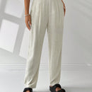 Ezwear pantalones de lino simples y diarios de unicolor para mujer con cinturon, ajuste delgado