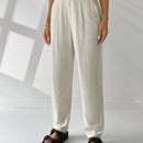 Ezwear pantalones de lino simples y diarios de unicolor para mujer con cinturon, ajuste delgado