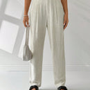Ezwear pantalones de lino simples y diarios de unicolor para mujer con cinturon, ajuste delgado