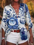 Camisa de manga enrollada con estampado floral para mujer, ideal para vacaciones/ocio