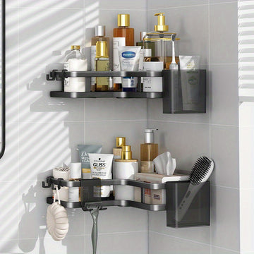 2pcs Estantes de Esquina de Acero Inoxidable para Baño y Cocina - Sin Taladro, Estantes de Almacenamiento Montados en la Pared