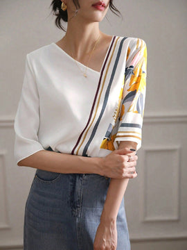 Clasi Camisa de verano casual de mujer con estampado floral y cuello en V