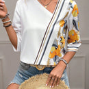 Clasi Camisa de verano casual de mujer con estampado floral y cuello en V