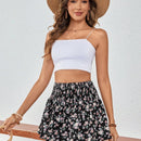 VCAY Shorts de falda suelta con estampado floral para mujer para vacaciones