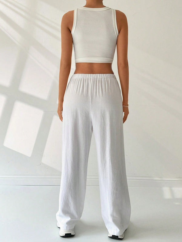 EZwear Pantalones largos de mujer en unicolor para uso diario en verano