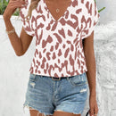 Camisa de trabajo de manga corta con estampado de leopardo para mujer de verano