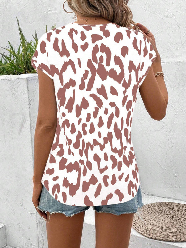 Camisa de trabajo de manga corta con estampado de leopardo para mujer de verano