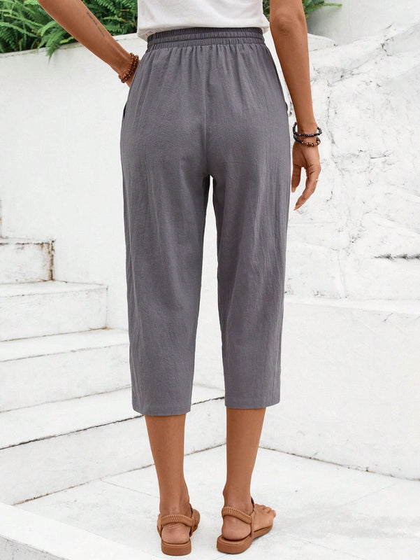 EMERY ROSE Pantalones casuales de 7/8 para mujer con estampado de diente de leon y cinturon anudado
