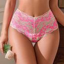 Paquete individual de pantis de encaje romantico-floral sexy con contraste de color y cintura media