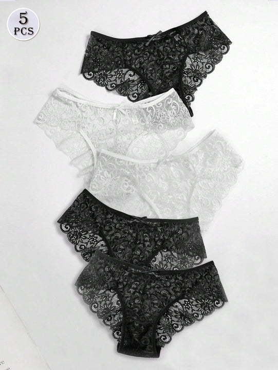 Conjunto De 5 Bragas Sexys De Encaje Triangular Para Mujeres