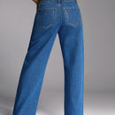 Forever 21 Jeans casuales azules con cintura alta y pernera ancha tratados con acabado de metal pesado