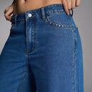 Forever 21 Jeans casuales azules con cintura alta y pernera ancha tratados con acabado de metal pesado