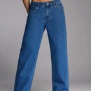 Forever 21 Jeans casuales azules con cintura alta y pernera ancha tratados con acabado de metal pesado