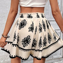 VCAY Shorts de cintura elastica con corbata a la cintura con estampado al azar
