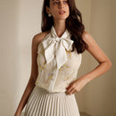 Prive Camisa para mujer con estampado aleatorio y decoracion de lazo