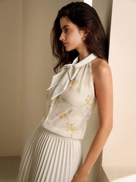 Prive Camisa para mujer con estampado aleatorio y decoracion de lazo
