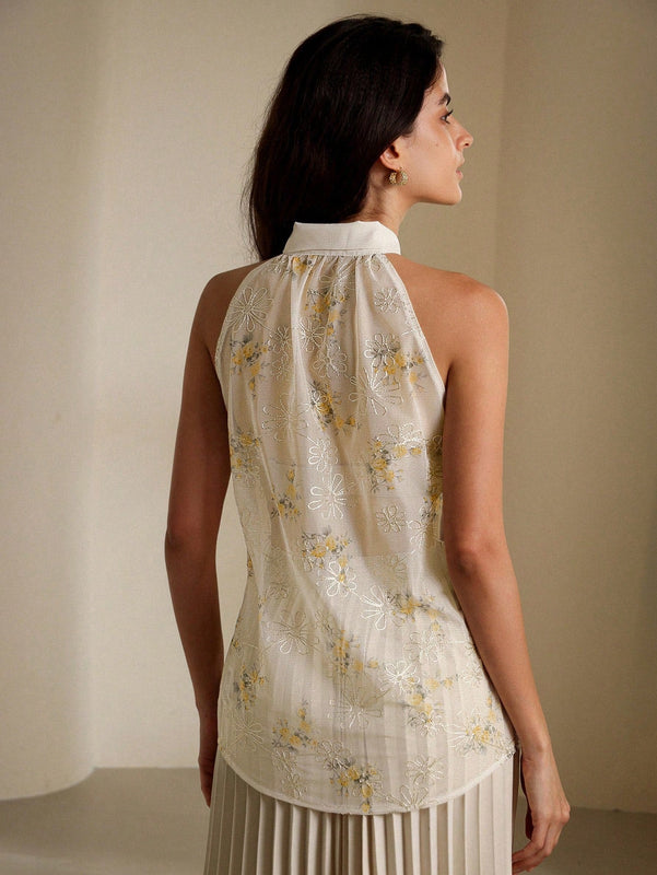 Prive Camisa para mujer con estampado aleatorio y decoracion de lazo