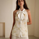 Prive Camisa para mujer con estampado aleatorio y decoracion de lazo