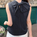 Dazy Designer Camisa sin mangas con lazo en la espalda para mujer, ideal para primavera y verano