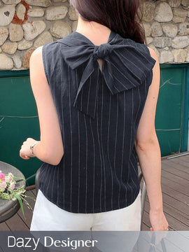 Dazy Designer Camisa sin mangas con lazo en la espalda para mujer, ideal para primavera y verano