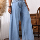LUNE Pantalones Jeans casuales de pierna ancha en unicolor para mujer
