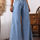 LUNE Pantalones Jeans casuales de pierna ancha en unicolor para mujer