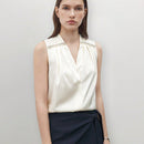 BIZwear Camisa elegante sin mangas de mujer con cuello drapeado para trabajo y festivales
