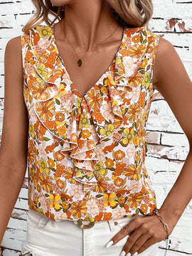 Clasi Camisa de mujer con ribete de volantes y cuello en V