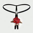 Ropa interior sexy roja de mujer con decoracion floral y tiras finas con espalda en forma de T