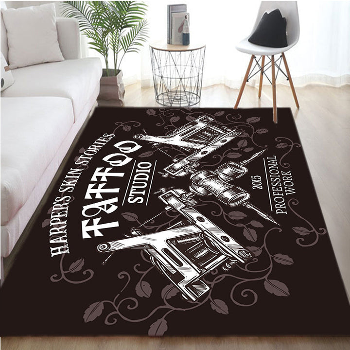 1pc Alfombra de poliéster antideslizante de Harper'S Skin Stories Tattoo Studio, alfombra de silla de oficina duradera, tela de terciopelo de cristal de alta densidad, lavable en máquina, para entrada, interior y uso exterior