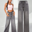 Coolane Jeans americanos de pierna ancha y lavado gris de alta calidad para mujer, sueltos y versatiles