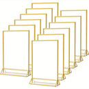 Juego de 6/12 soportes de señalización de acrílico dorado que miden 10,16 cm por 15,24 cm, ideales para números de mesa de bodas, con marcos dobles para mostrar fotos, y que sirven como soportes de menú transparentes o soportes de folletos para bodas, ho
