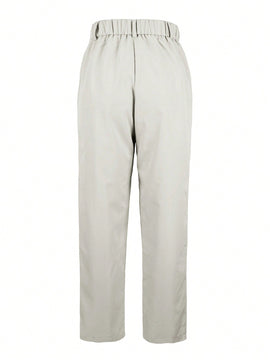 Pantalones largos casuales con botones y bolsillos de unicolor